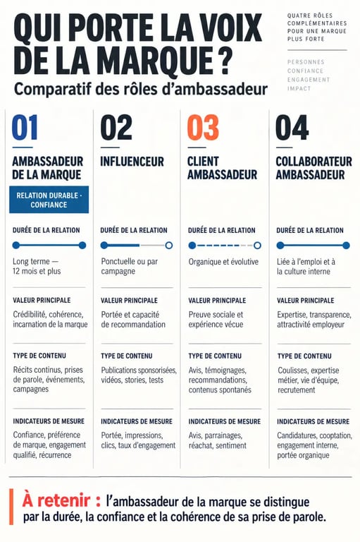 Infographie comparative des rôles d’un ambassadeur de la marque et d’un influenceur