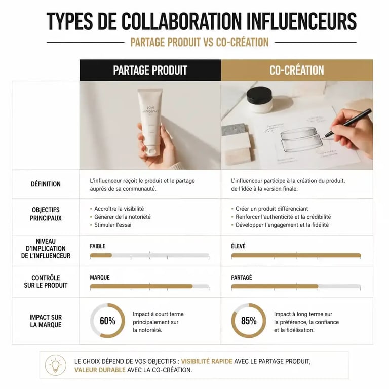 Schéma des types de collaboration dans les relations influenceurs