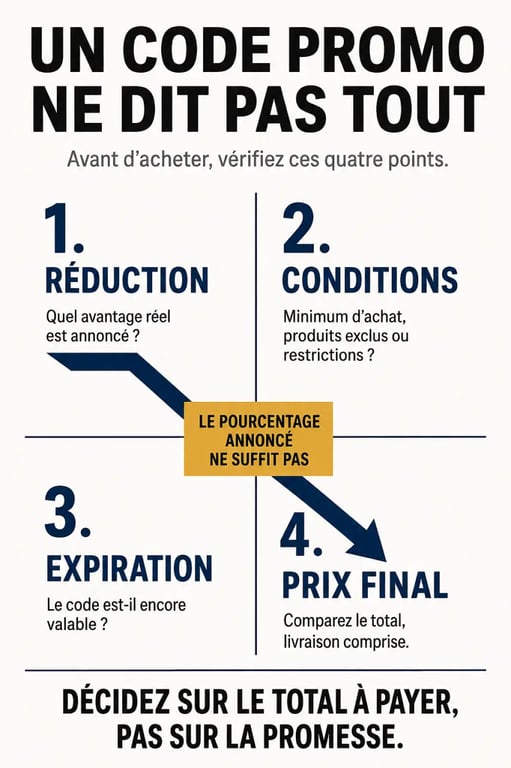 Infographie pour comprendre et vérifier un code promo influenceur avant l'achat
