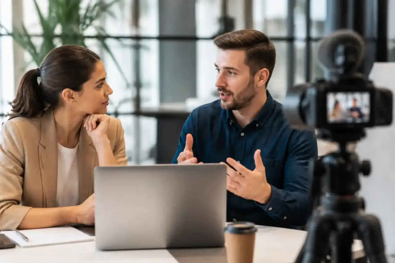 Dashboard sombre de casting influenceur avec portraits, KPIs et graphiques de performance en néon